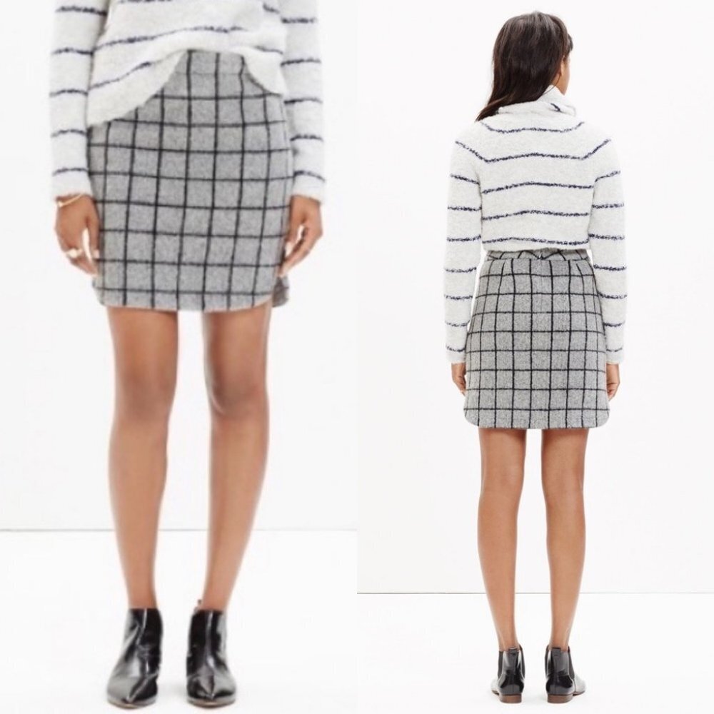 Madewell Wool Shirttail Mini Skirt Womens Size 0 Plaid Career-Wear Fleece Boho